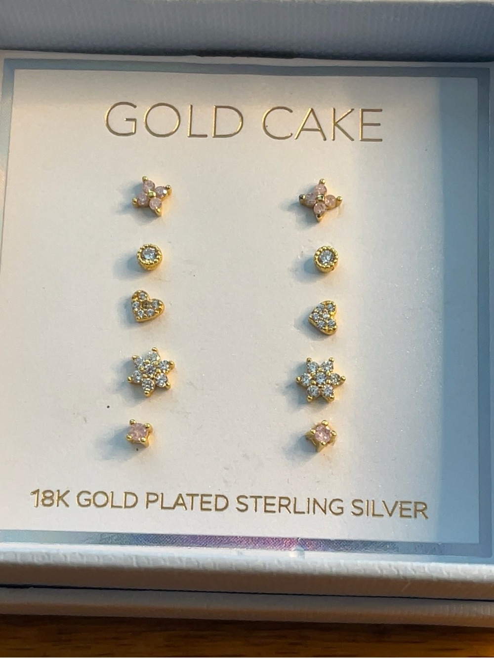Gold Cake 18K Gold Plated Sterling Silver Stud Earrings Set 5 Pairs